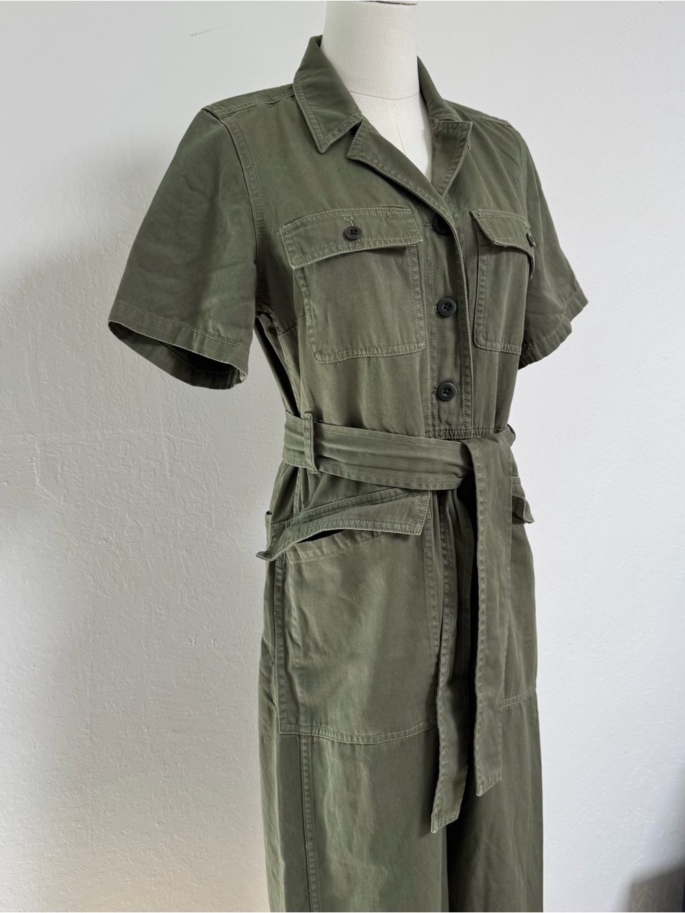 Madewell Utility Short-Sleeve Jumpsuit in Olive Green (Petite S) - Picture 6 of 14